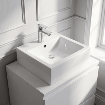 Balterley Modern Bathroom Square Vessel Basin for Countertop Use, White Vitreous China, Contemporary Design, 470 mm