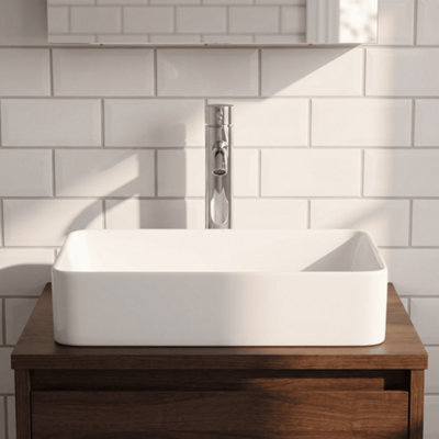 Balterley Nova Contemporary Rectangular Bathroom Countertop Basin, Soft Square Design, White, 465 mm