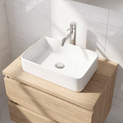 Balterley Nova Contemporary Rectangular Bathroom Countertop Basin, Soft Square Design, White, 465 mm