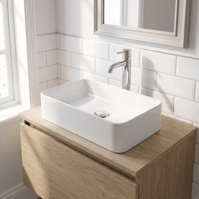 Balterley Nova Contemporary Rectangular Bathroom Countertop Basin, Soft Square Design, White, 465 mm