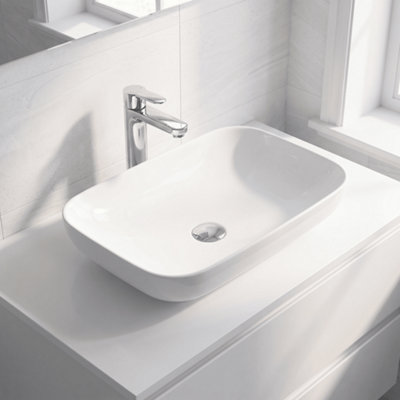 Balterley Nova Contemporary Rectangular Bathroom Countertop Basin, Soft Square Design, White, 520 mm