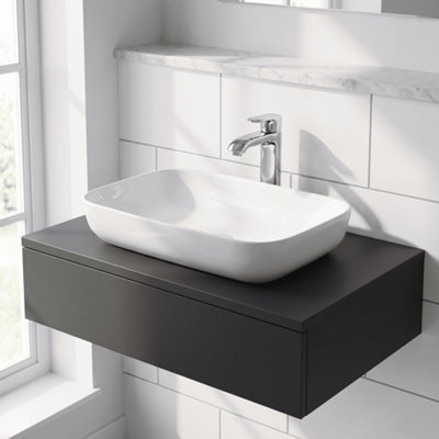 Balterley Nova Contemporary Rectangular Bathroom Countertop Basin, Soft Square Design, White, 520 mm