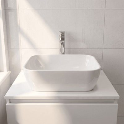 Balterley Nova Contemporary Square Bathroom Countertop Basin, Soft Square Design, Matt White, 455 mm