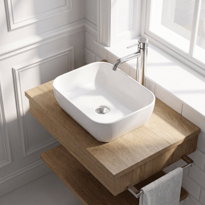 Balterley Nova Contemporary Square Bathroom Countertop Basin, Soft Square Design, Matt White, 455 mm