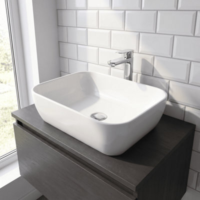 Balterley Nova Contemporary Square Bathroom Countertop Basin, Soft Square Design, Matt White, 455 mm
