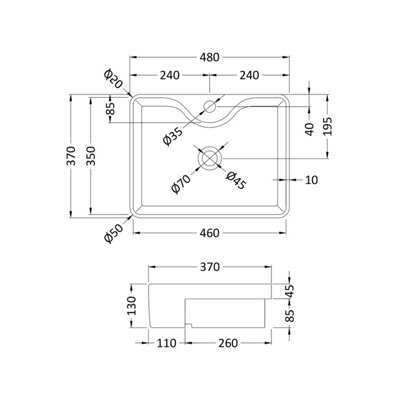Balterley Semi Recessed Basin - gloss white- 480mm