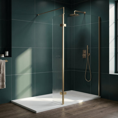 Balterley Shebdon 8mm Fluted Toughened Safety Glass Hinged Return ...