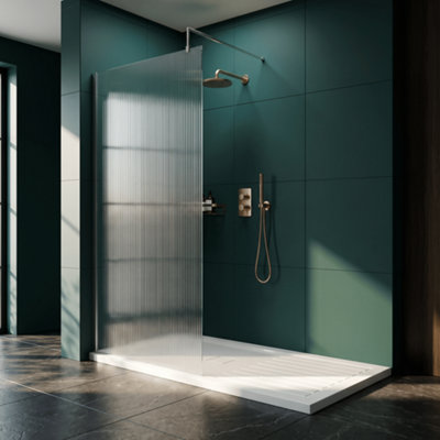 Balterley Shebdon 8mm Fluted Toughened Safety Glass Wetroom Screen with ...