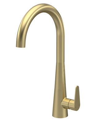 Balterley Tatenhall Kitchen Mono Mixer Tap with Single Lever Handle, Curved Swivel Spout - Brushed Brass Finish