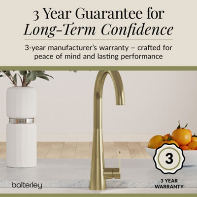 Balterley Tatenhall Kitchen Mono Mixer Tap with Single Lever Handle, Curved Swivel Spout - Brushed Brass Finish