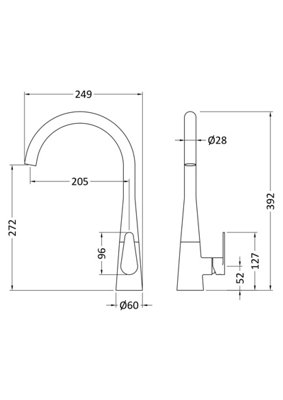 Balterley Tatenhall Kitchen Mono Mixer Tap with Single Lever Handle, Curved Swivel Spout - Brushed Brass Finish