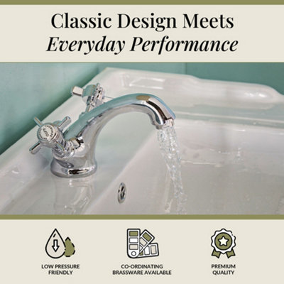 Balterley Traditional Crosshead Luxury Basin Tap and Pop Up Waste - Chrome