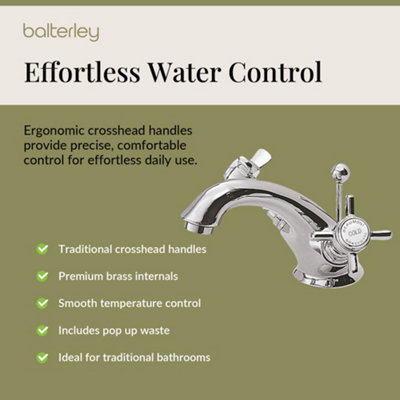 Balterley Traditional Crosshead Luxury Basin Tap and Pop Up Waste - Chrome