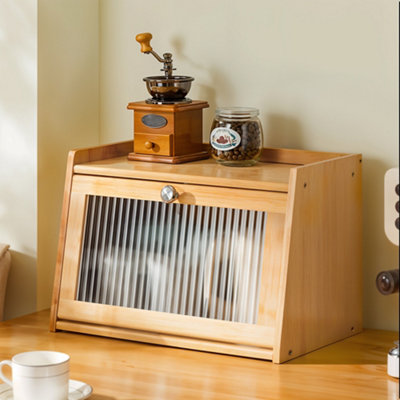Bamboo 2-Tier Bread Box Storage Cabinet for Kitchen Counter, 41cm