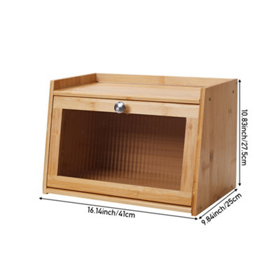 Bamboo 2-Tier Bread Box Storage Cabinet for Kitchen Counter, 41cm