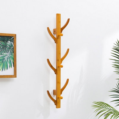 Bamboo 6 Hooks Wall Mounted Hat Rack Coat Rack for Bags Scarves Clothes  Handbag