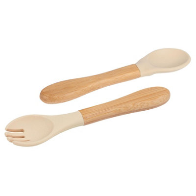 Bamboo Baby Weaning Fork & Spoon Set - Beige