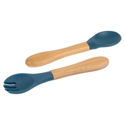 Bamboo Baby Weaning Fork & Spoon Set - Navy Blue