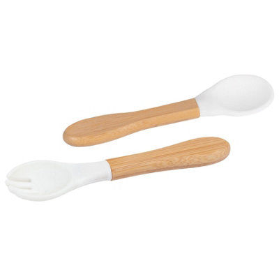 Bamboo Baby Weaning Fork & Spoon Set - White