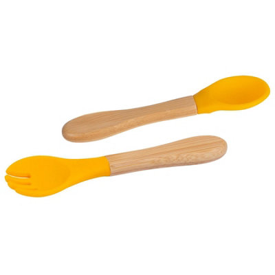 Bamboo Baby Weaning Fork & Spoon Set - Yellow