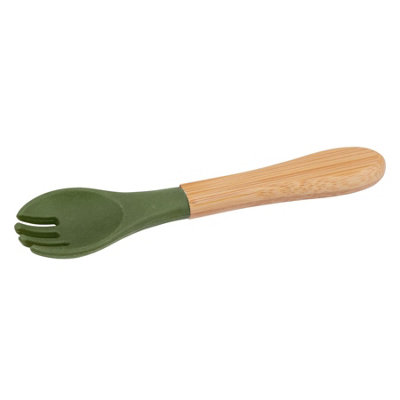 Bamboo Baby Weaning Fork with Silicone Tip - Olive Green