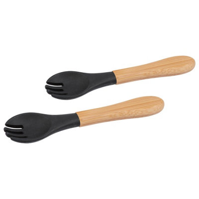 Bamboo Baby Weaning Forks with Silicone Tip - Black - Pack of 2