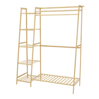 Bamboo Bedroom Garment Open Clothes Rack with Storage Shelf, Hanging ...