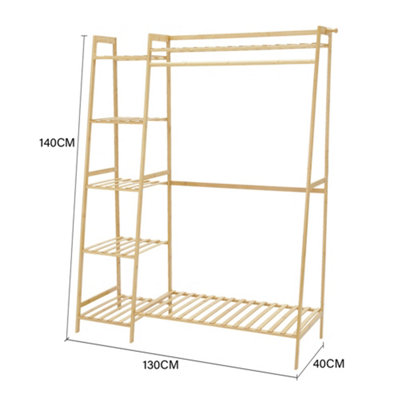 Bamboo Bedroom Garment Open Clothes Rack with Storage Shelf, Hanging ...