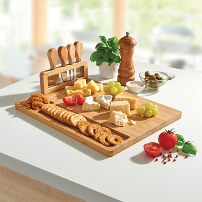 Bamboo Cheese Board 33 x 33cm Foldable Platter with Cutlery
