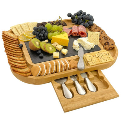 Bamboo Cheese Board Set Wooden Serving Platter Tray Charcuterie Platter ...