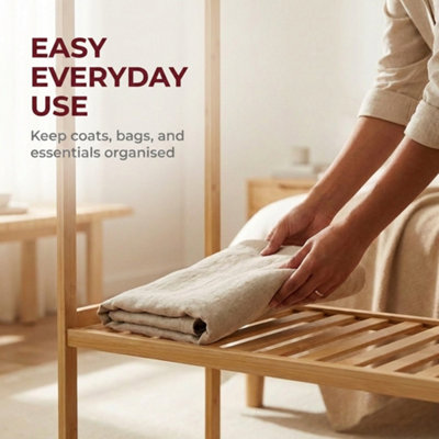 Bamboo Clothes Rack Portable Open Wardrobe With Shoe Storage