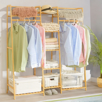 Bamboo Clothes Rack With Storage Shoe Cabinet