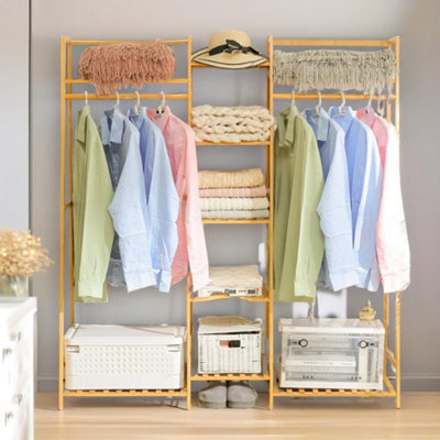Bamboo Clothes Rack With Storage Shoe Cabinet