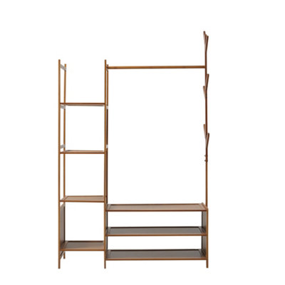 Bamboo Clothes Rail Clothing Hanging Stand Garment Rack with 2 Open ...