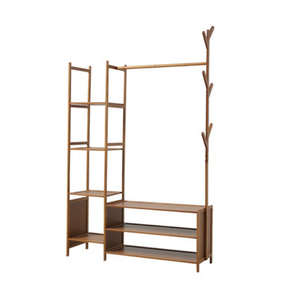 Bamboo Clothes Rail Clothing Hanging Stand Garment Rack with 2 Open ...
