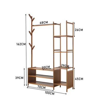 Bamboo Clothes Rail Clothing Hanging Stand Garment Rack with 2 Open ...