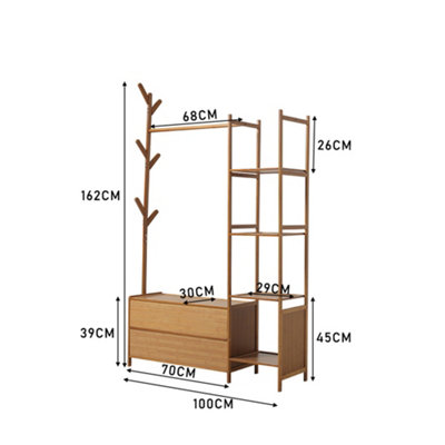Bamboo Clothes Rail Clothing Hanging Stand Garment Rack with 2 Shoe ...
