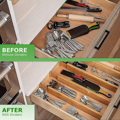 Bamboo Drawer Dividers Adjustable Spring-Loaded Organisers, Set of 4 ...