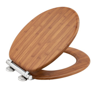 Bamboo Effect Wooden Finish Toilet Seat Heavy Duty Bar Hinge Wood Finish