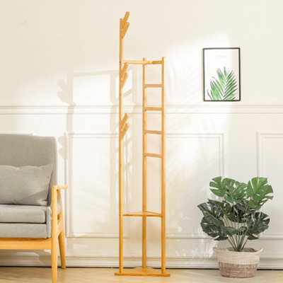 Bamboo Entryway Coat Rack Stand Coat Standing Tree with Storage Shelf ...