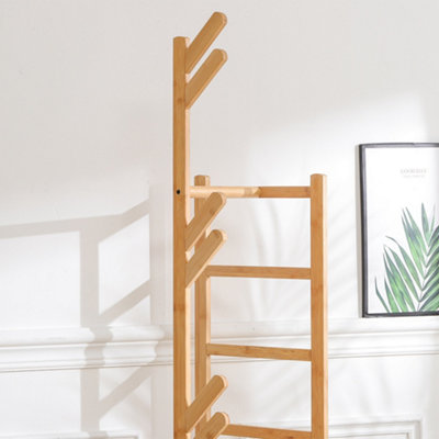 Bamboo Entryway Coat Rack Stand Coat Standing Tree with Storage Shelf ...
