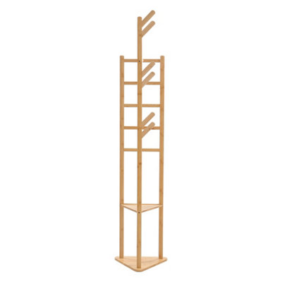 Bamboo Entryway Coat Rack Stand Coat Standing Tree with Storage