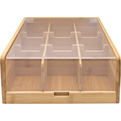 Bamboo Flip-Lid Tea Bag Box with 9 Compartments