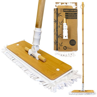 Bamboo Floor Mop with Microfibre Washable Cleaning Pads DIY at B&Q