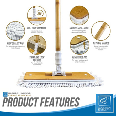 Bamboo Floor Mop with Microfibre Washable Cleaning Pads