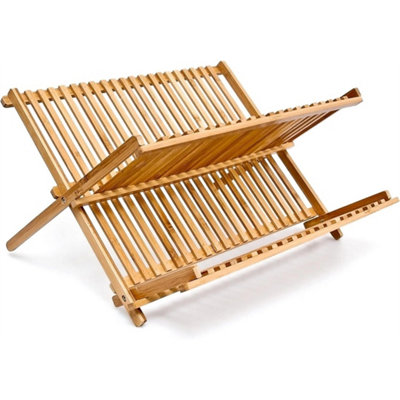 Bamboo Folding Dish Rack Drainer Plate Stand Cutlery Cup Holder