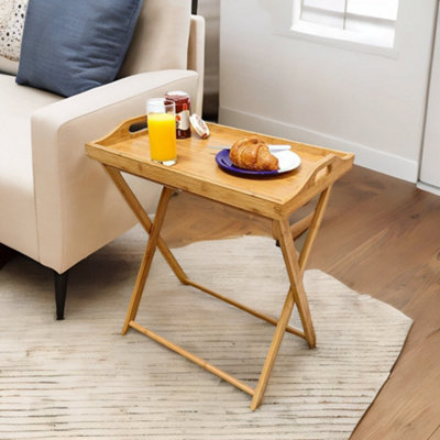 Bamboo Folding Side Table With Detachable Serving Tray