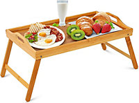 Bamboo Food Serving TV Tray with Handles Portble and Folding Legs Dinner Breakfast Lap Table Mat