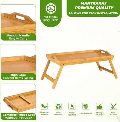 Bamboo Food Serving TV Tray with Handles Portble and Folding Legs Dinner Breakfast Lap Table Mat