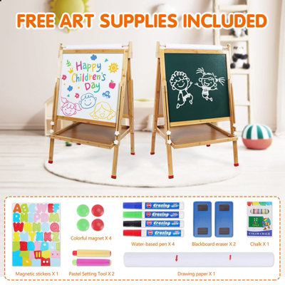 Bamboo Kids Easel with Paper roll Double Sized Blackboard